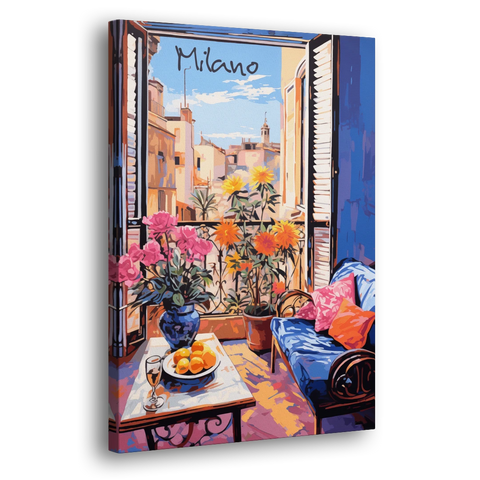 Milan Painting of a Flowered Window - Canvas Wall Art - Side