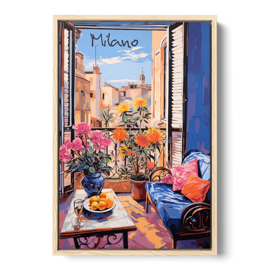 Milan Painting of a Flowered Window - Oak Framed Canvas Wall Art - Front