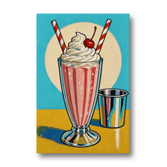 Milkshake Painting with Cherry and Chrome Cup - Canvas Wall Art - Front