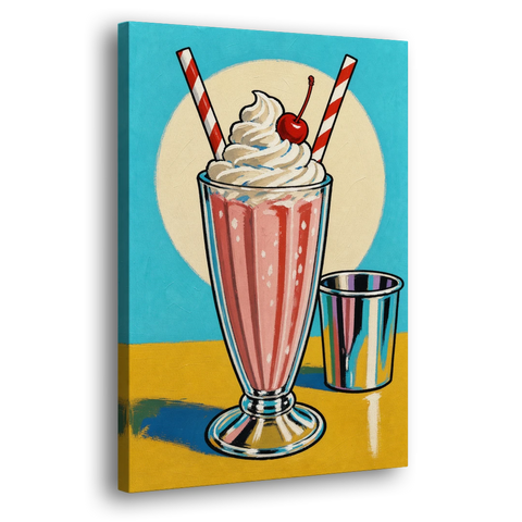 Milkshake Painting with Cherry and Chrome Cup - Canvas Wall Art - Side