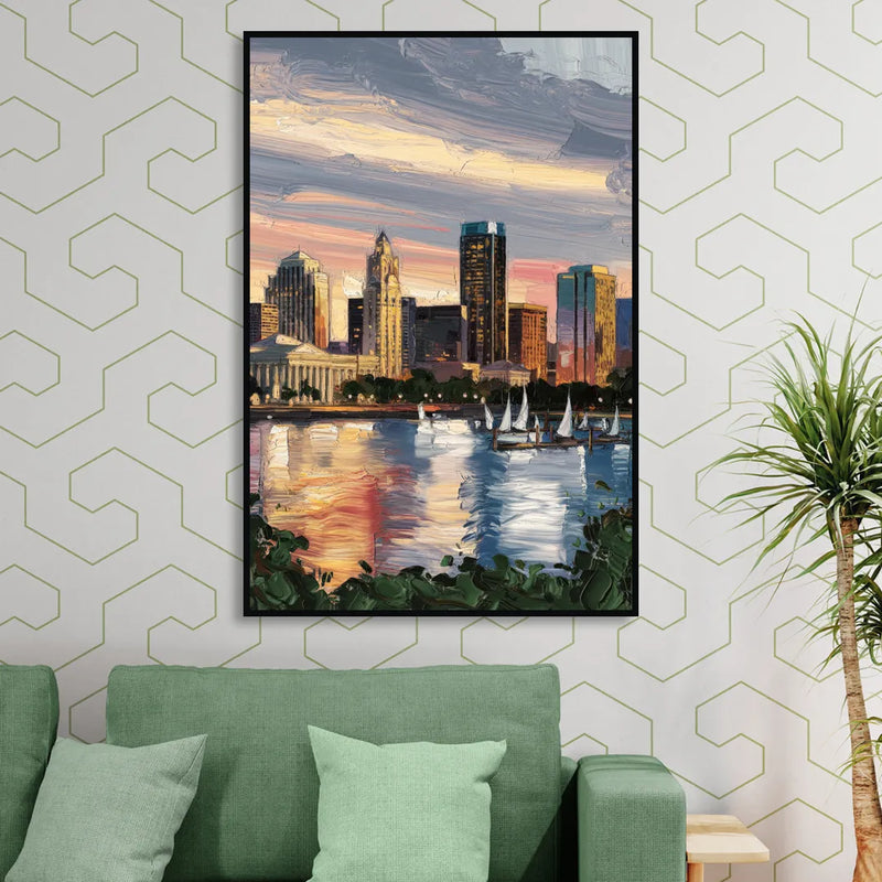 Milwaukee Historic Landmarks Living Room - Black Canvas Wall Art