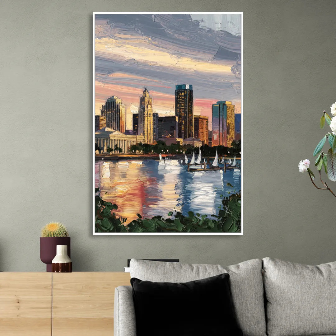 Milwaukee Historic Landmarks Living Room - White Canvas Wall Art