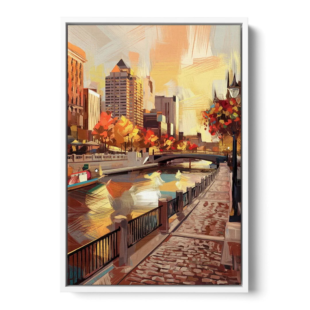 Milwaukee Riverwalk Views Front - White Canvas Wall Art