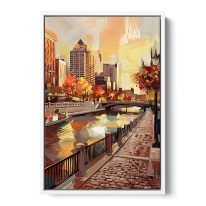 Milwaukee Riverwalk Views Front - White Canvas Wall Art