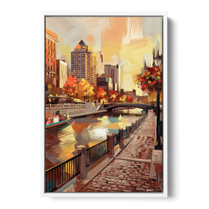Milwaukee Riverwalk Views Front - White Canvas Wall Art