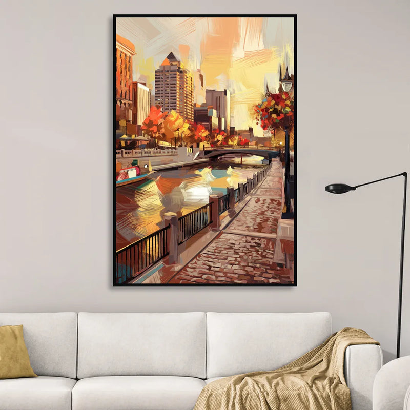 Milwaukee Riverwalk Views Sitting Room - Black Canvas Wall Art