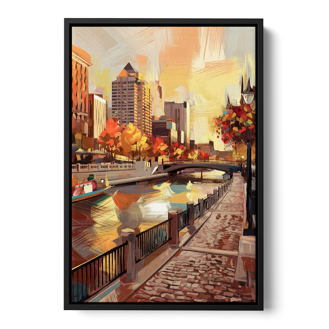Milwaukee Riverwalk Views Front - Black Canvas Wall Art