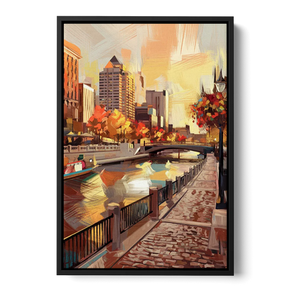 Milwaukee Riverwalk Views Front - Black Canvas Wall Art