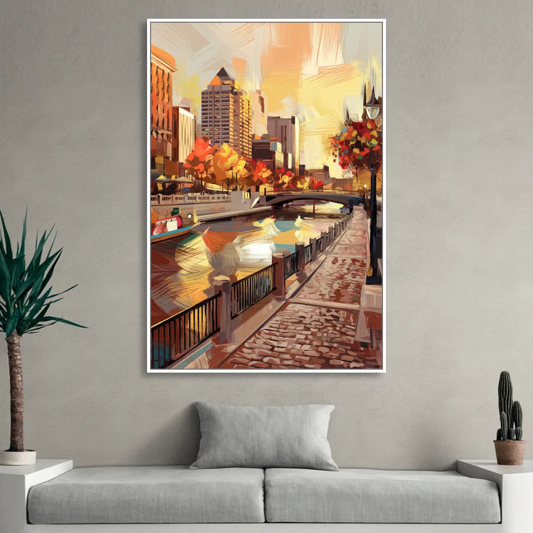 Milwaukee Riverwalk Views Sitting Room - White Canvas Wall Art