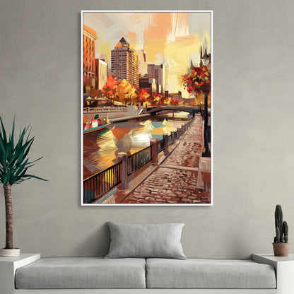 Milwaukee Riverwalk Views Sitting Room - White Canvas Wall Art