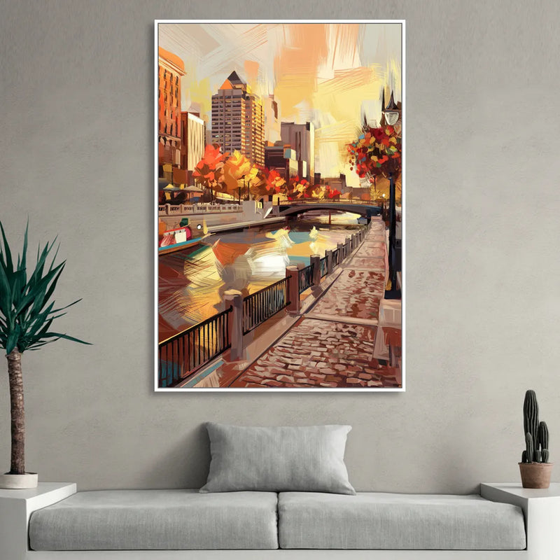 Milwaukee Riverwalk Views Sitting Room - White Canvas Wall Art