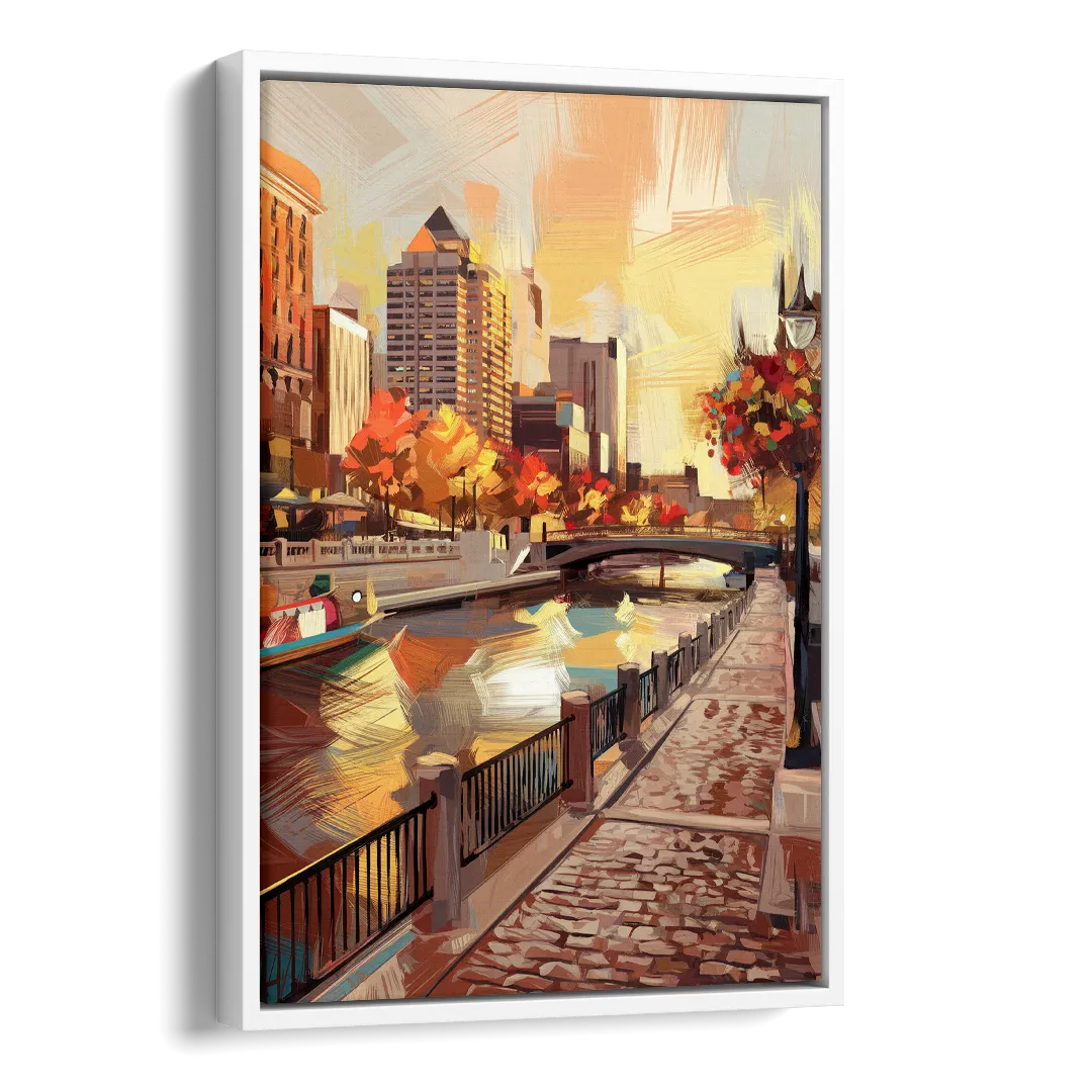Milwaukee Riverwalk Views Side - White Canvas Wall Art