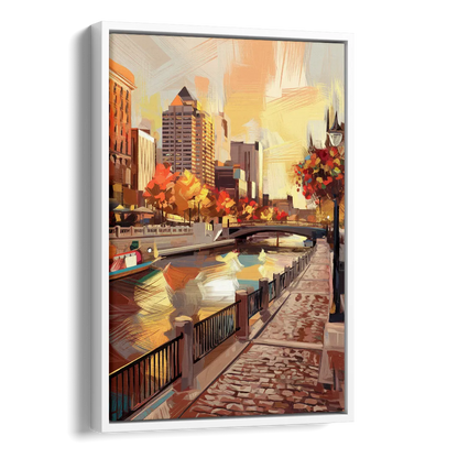 Milwaukee Riverwalk Views Side - White Canvas Wall Art