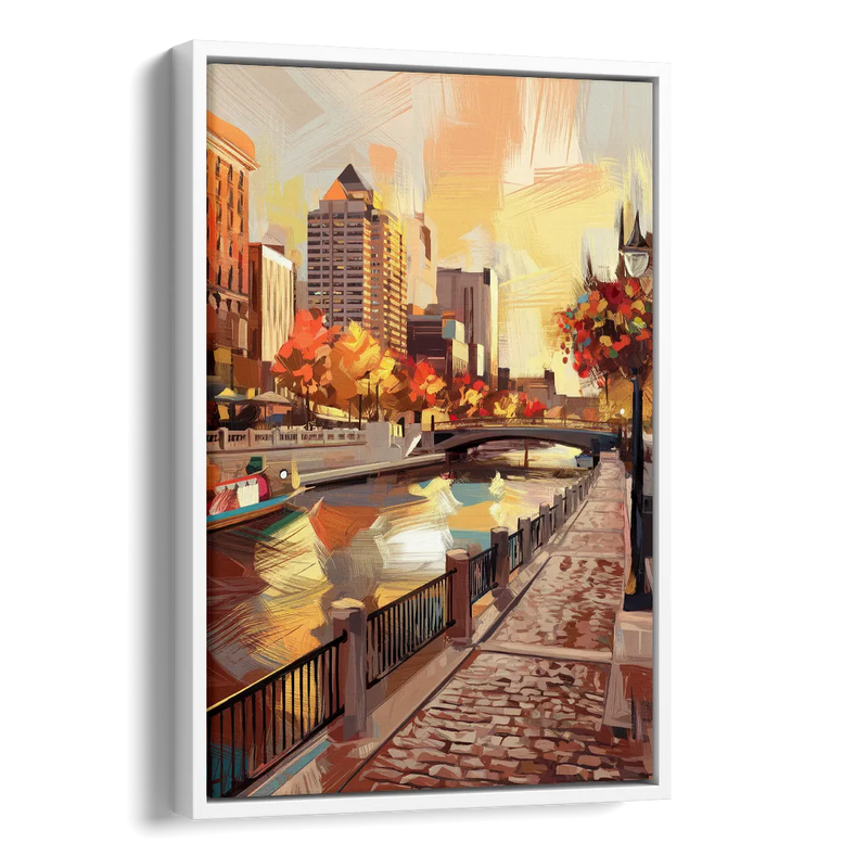 Milwaukee Riverwalk Views Side - White Canvas Wall Art