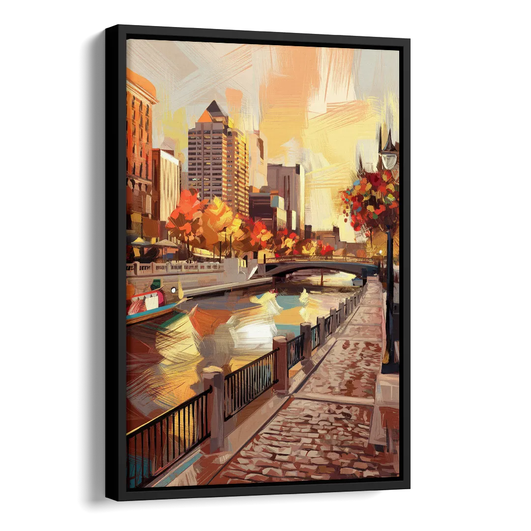 Milwaukee Riverwalk Views Side - Black Canvas Wall Art