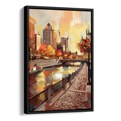 Milwaukee Riverwalk Views Side - Black Canvas Wall Art