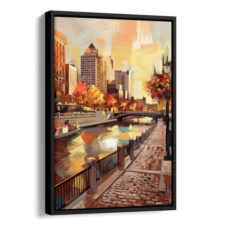 Milwaukee Riverwalk Views Side - Black Canvas Wall Art