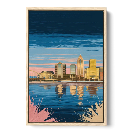 Milwaukee Wisconsin Charm - Oak Framed Canvas Wall Art - Front