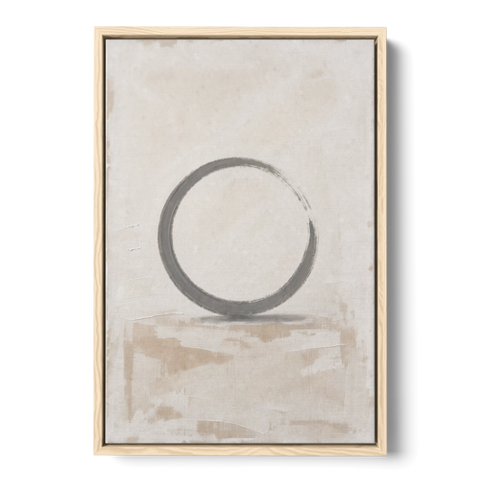 Minimal Wall Art of an Open Graphite Circle - Oak Framed Canvas Wall Art - Front