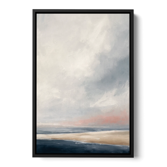 Minimalist Abstract Chalk Sky Over a Sandbar - Black Framed Canvas Wall Art - Front