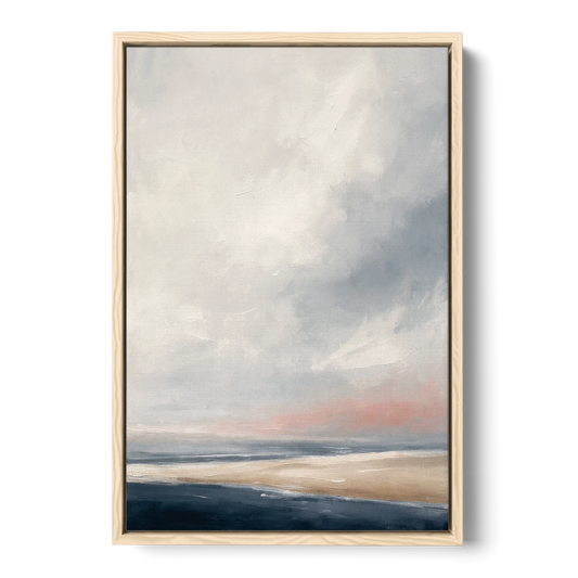 Minimalist Abstract Chalk Sky Over a Sandbar - Oak Framed Canvas Wall Art - Front