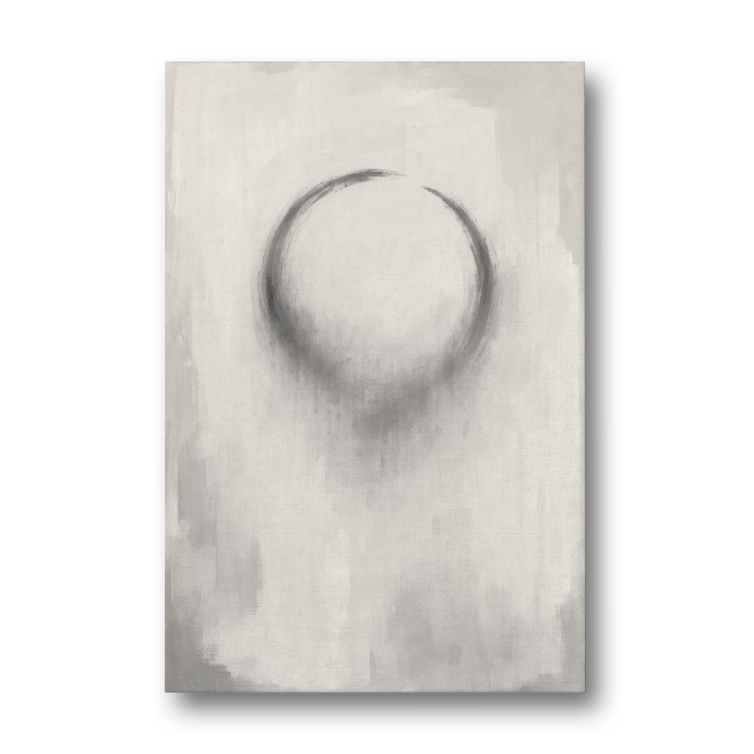 Minimalist Black and White Dissolving Charcoal Circle - Canvas Wall Art - Front
