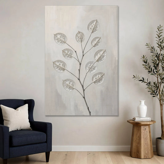 Minimalist Botanical Wall Art with Honesty Seed Pods - Canvas Wall Art - Sofa - 40x60