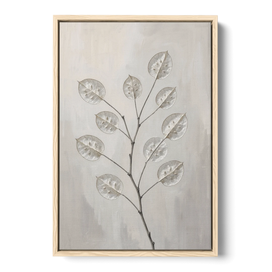 Minimalist Botanical Wall Art with Honesty Seed Pods - Oak Framed Canvas Wall Art - Front