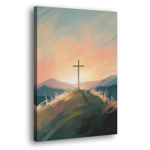 Minimalist Christian Cross on Hill - Canvas Wall Art - Side