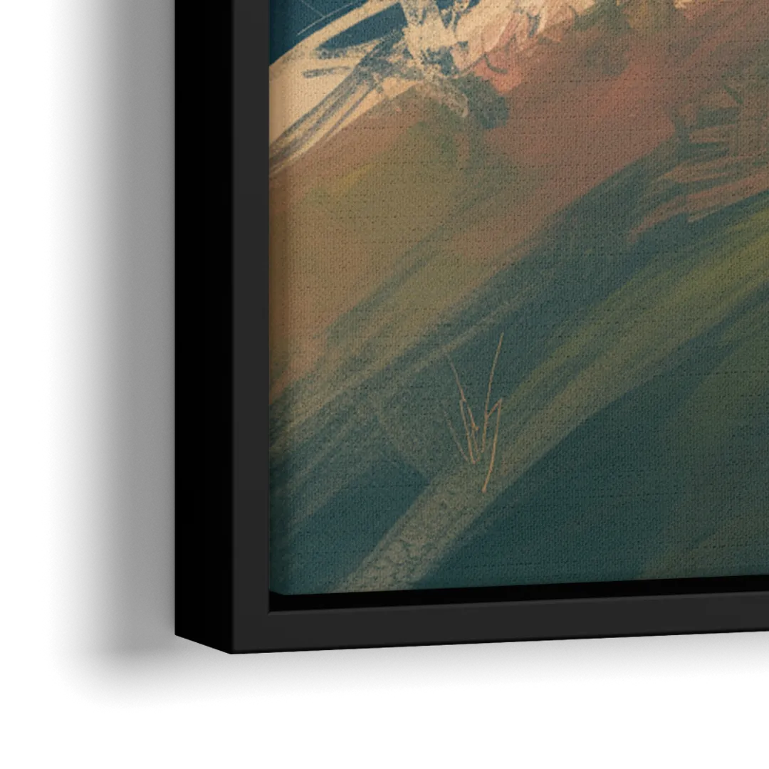 Minimalist Christian Cross on Hill - Close-Up Black Frame Canvas