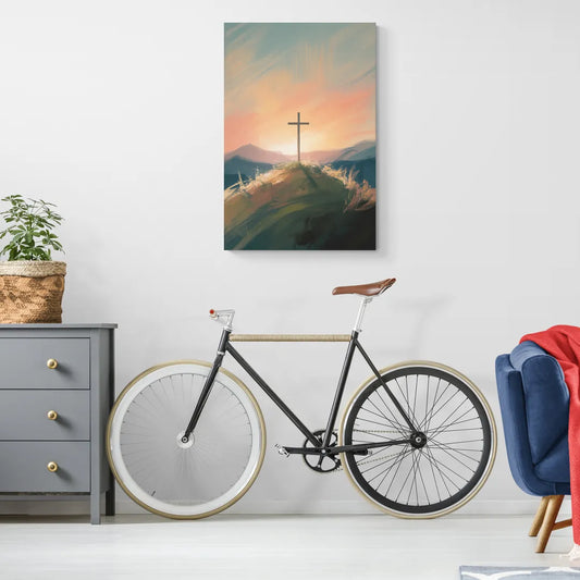 Minimalist Christian Cross on Hill - Canvas Wall Art Living Room