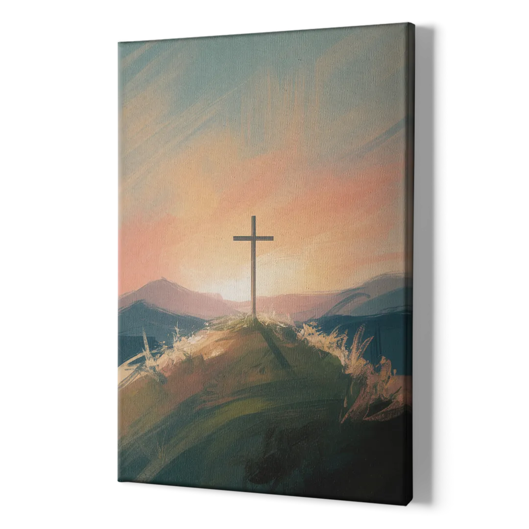 Minimalist Christian Cross on Hill - Canvas Print Art Sides