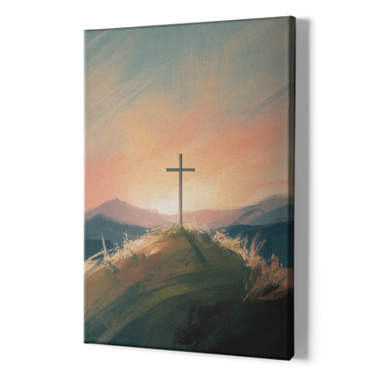 Minimalist Christian Cross on Hill - Canvas Print Art Sides