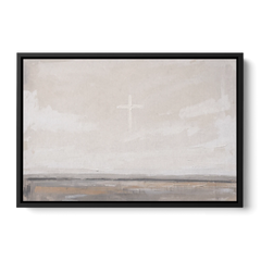 Minimalist Christian Wall Art with a Misty Cross - Black Framed Canvas Wall Art - Front