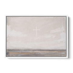 Minimalist Christian Wall Art with a Misty Cross - White Framed Canvas Wall Art - Front