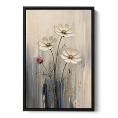 Minimalist Floral Wall Art with White Cosmos - Black Framed Canvas Wall Art - Front