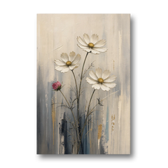 Minimalist Floral Wall Art with White Cosmos - Canvas Wall Art - Front