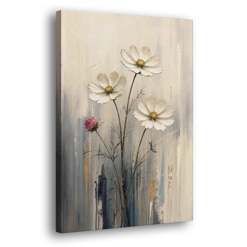 Minimalist Floral Wall Art with White Cosmos - Canvas Wall Art - Side