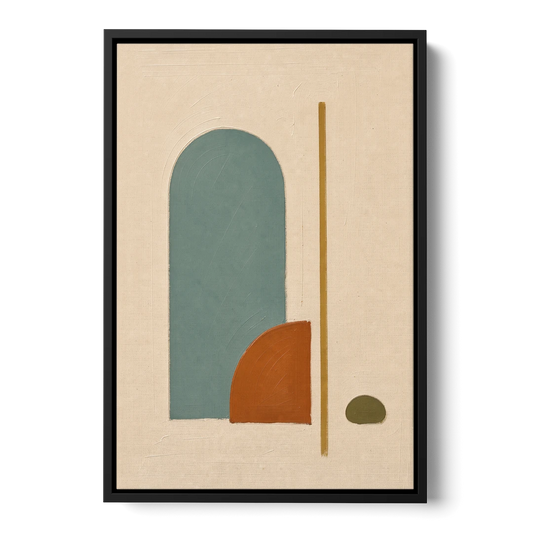 Minimalist Geometric Teal Arch with Terracotta Half-Circle - Black Framed Canvas Wall Art - Front