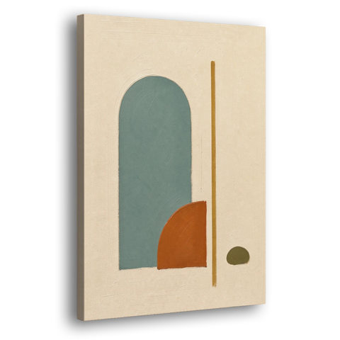 Minimalist Geometric Teal Arch with Terracotta Half-Circle - Canvas Wall Art - Side
