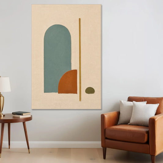 Minimalist Geometric Teal Arch with Terracotta Half-Circle - Canvas Wall Art - Sofa - 40x60