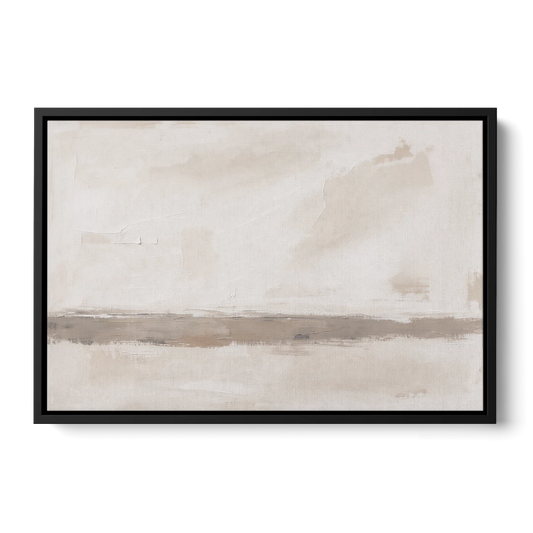 Minimalist Neutral Wall Art with Taupe Dawn Horizon - Black Framed Canvas Wall Art - Front