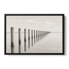Minimalist Office Wall Art of Old Pier Pilings - Black Framed Canvas Wall Art - Front