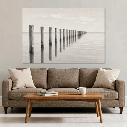 Minimalist Office Wall Art of Old Pier Pilings - Canvas Wall Art - Sofa - 60x40
