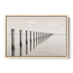 Minimalist Office Wall Art of Old Pier Pilings - Oak Framed Canvas Wall Art - Front