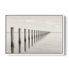 Minimalist Office Wall Art of Old Pier Pilings - White Framed Canvas Wall Art - Front