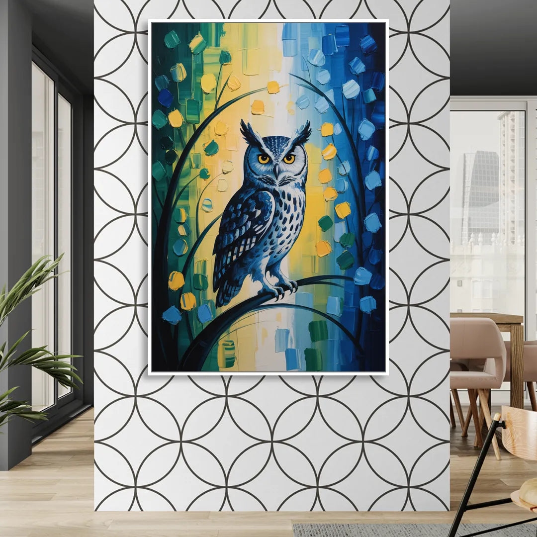 Minimalist Owl Silhouette Sitting Room - White Canvas Wall Art