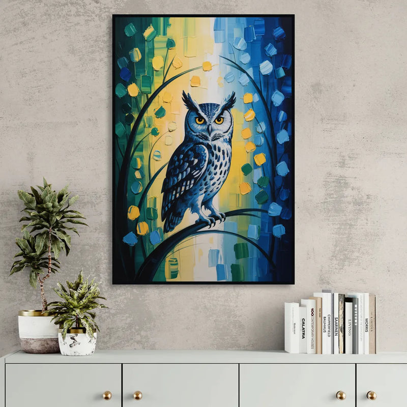 Minimalist Owl Silhouette Living Room - Black Canvas Wall Art