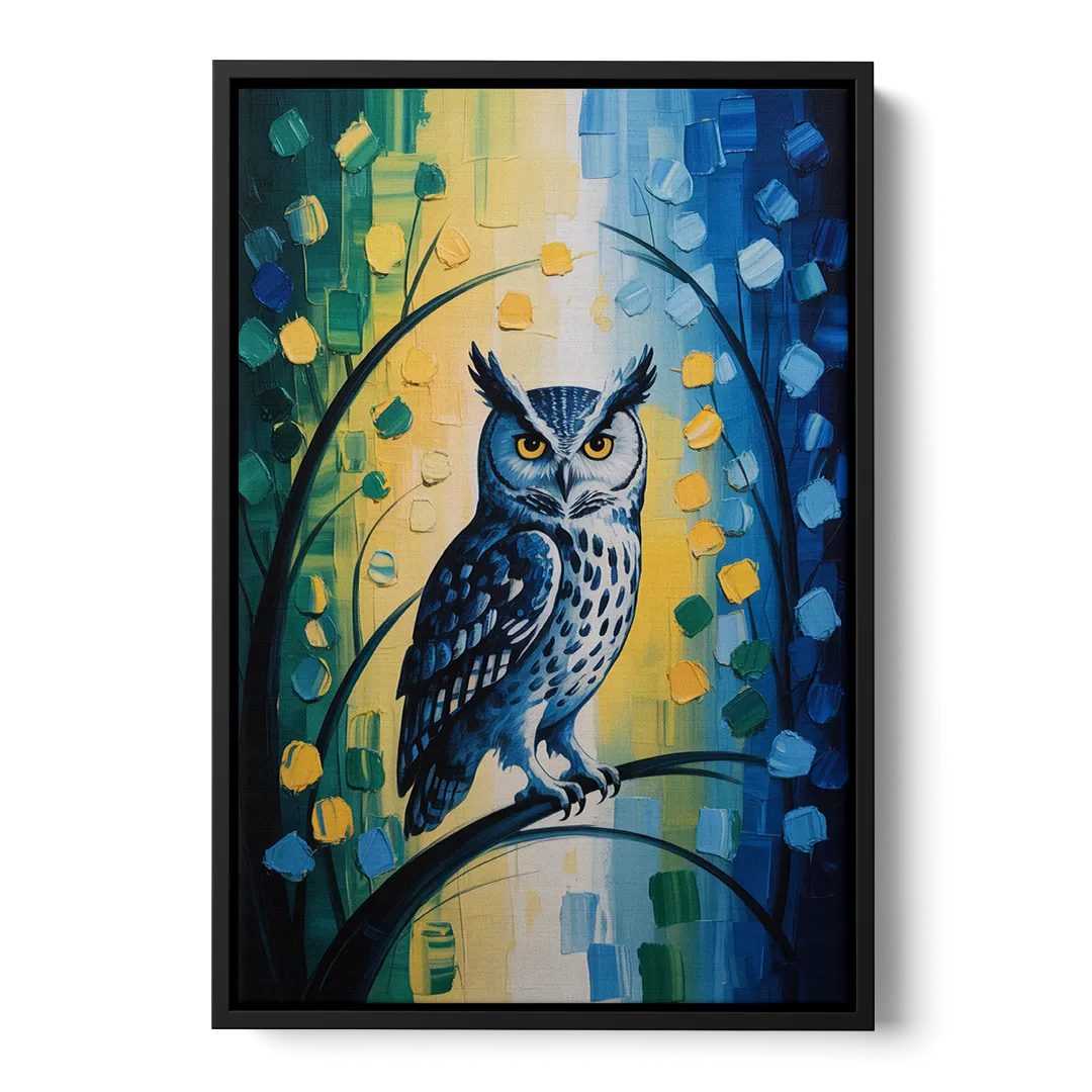 Minimalist Owl Silhouette Front - Black Canvas Wall Art