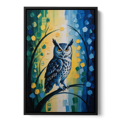 Minimalist Owl Silhouette Front - Black Canvas Wall Art